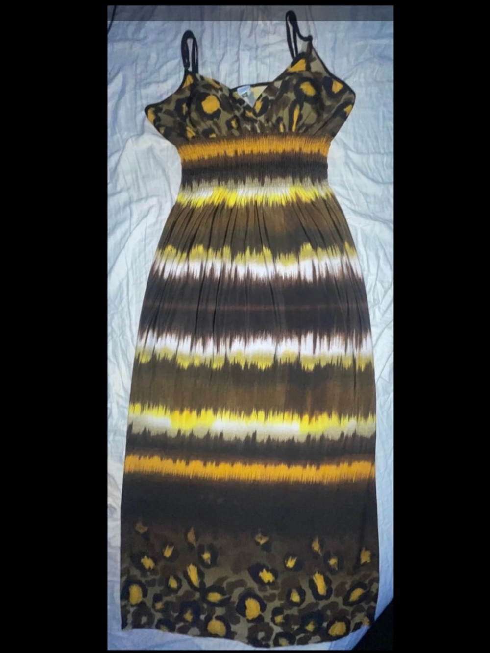 Charming Charlie Abstract Print Maxi Dress XL Smocked Flowy Earth Tone